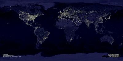 la terre illuminée de nuit vu du ciel